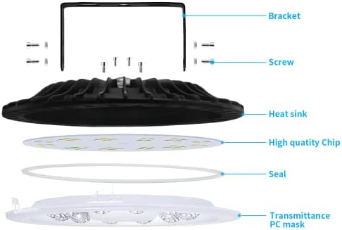 Hocamel 1 Pacote UFO LED High Bay Light 100W, 6500k UFO High Bay 10000lm, 110V IP65 IPSOMPERAÇÃO