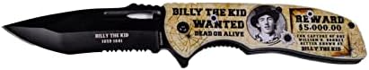 Dobrando Billy the Kid Pocket Knife, faca de bolso de aço inoxidável de 4,75 polegadas com retrato impresso de