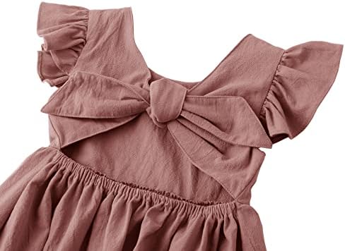 Lymanchi Toddler Girls Dress Vestido de linho com tração sem mangas gravata