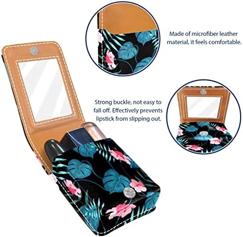 Mini estojo de batom com espelho para bolsa, folhas de palmeira organização portátil de caixa portátil