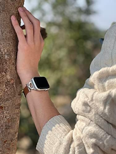 Banda de couro genuína Osber compatível com Apple Watch Women 38mm 40mm 41mm, tira clássica de couro fino