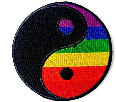 Th yin yang tao gay orgulho lésbico arco -íris Retro logotipo Apliques bordados costura em ferro em patch para