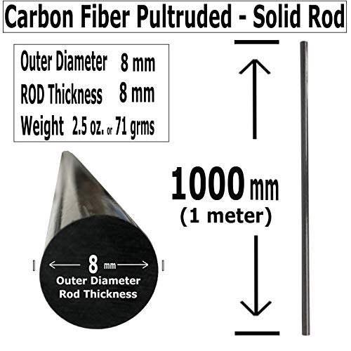 Karbxon - haste redonda de fibra de carbono - 8 mm x 1000 mm - haste sólida redonda pultrudada - acabamento fosco