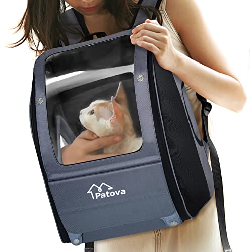 Transportadora de mochila de gato transparente, mochila de estimação de malha respirável para gatos e cães