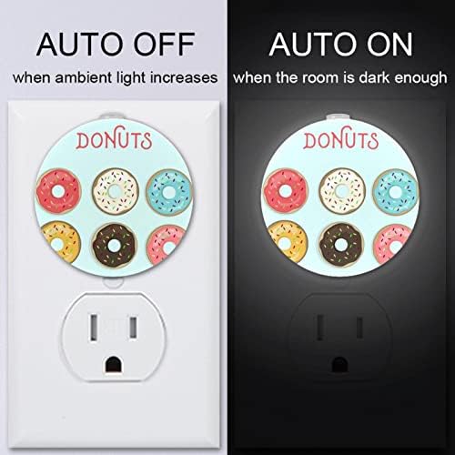 2 Pacote de plug-in Nightlight LED Night Light Donut Ilustrações com sensor do anoitecer para o quarto