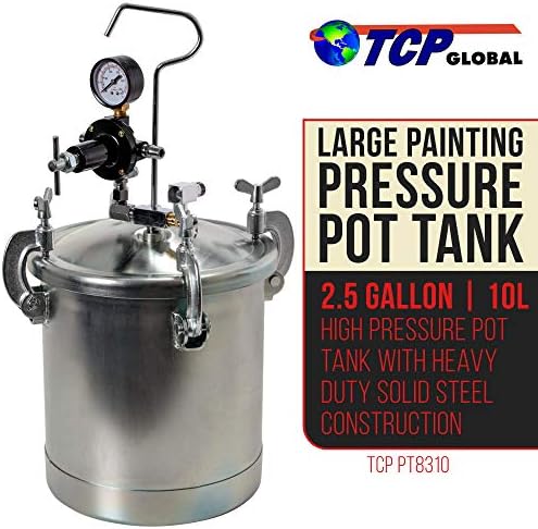TCP Global Global 2-1/2 galões - Tanque de tinta de panela de pressão com medidor de pressão do regulador para pintura