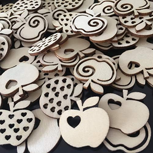Aboofan 100pcs fatias de madeira oca em forma de maçã peças de madeira ornamentar fatias de madeira