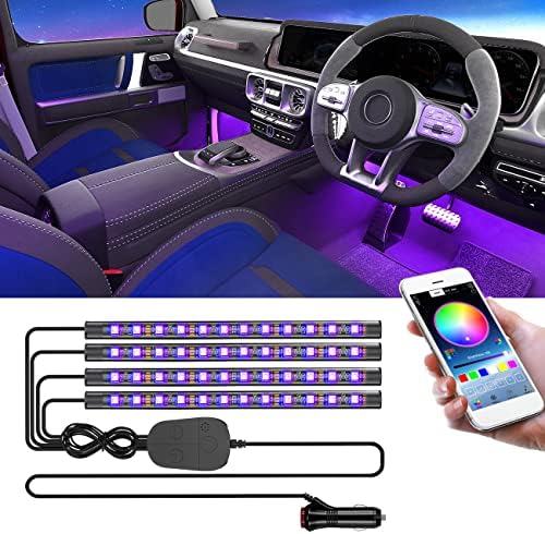 Yilaie Upgrade Car Luzes de Interior com Controle de Aplicativos Smart, 4pcs 48 LEDs Luz de tira