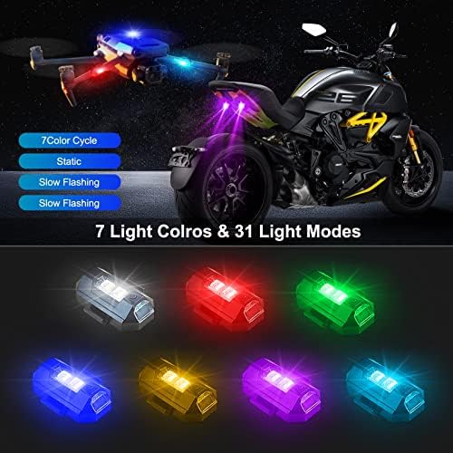 Motocicletas sem fio 2pcs Luzes estroboscópicas de aeronaves LED e mini carregamento USB, 7 cores -31
