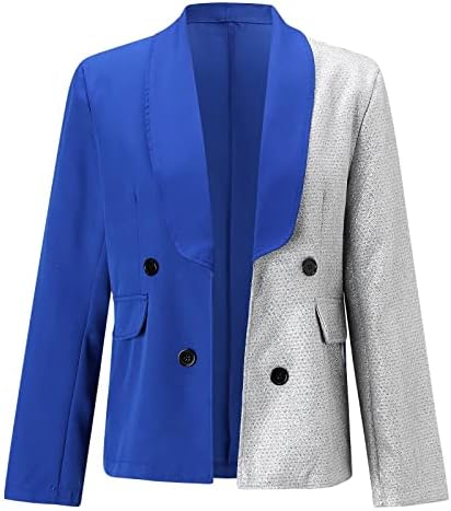 Womens Sparkle Blazers 2022 Colorblock Slim Fit Slave Longa Aberta Lappel frontal Falt Office Pocket Butty Cardigan