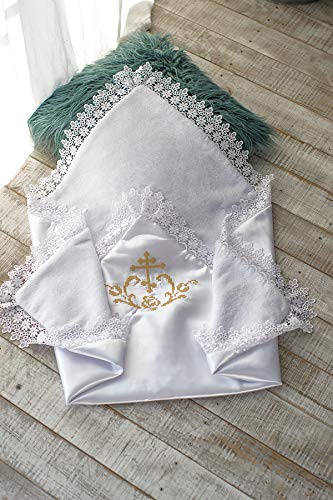 Cobertor de batismo com bordado de ouro, cobertor personalizado de batismo