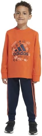 Camise de algodão de manga comprida dos meninos da Adidas e conjunto de corredores