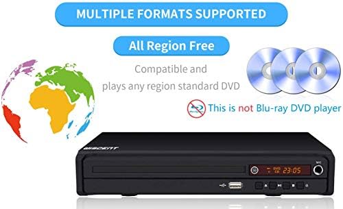 DVD Compact Player para TV, HDMI DVD Player para Smart TV Support 1080p Full HD, Multi-Region,