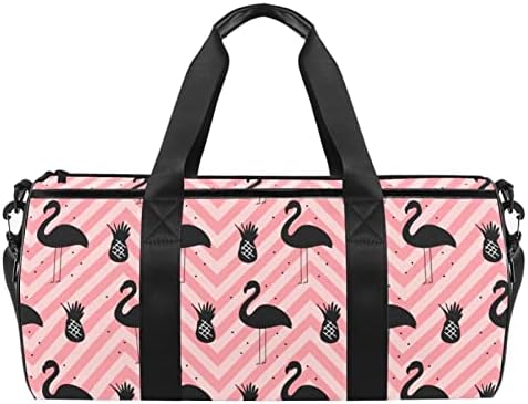 Mamacool preto flamingo e abacaxi no fundo rosa Duffel ombro de transporte de bolsa de lona de