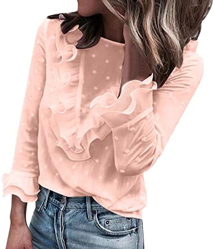 Camisa para mulheres top lace top polka dot o pescoço camiseta de manga longa blusa blusa camiseta feminina