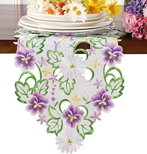 GrandDeco Spring Flory Table Runner 13 × 54 Bordo -erd Cutwork Floral Flower Fabric Cenário para casa de