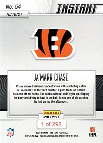 2021 Panini Instant Football 54 Ja'Marr Chase Rookie Card Bengals - Apenas 298 feitos!