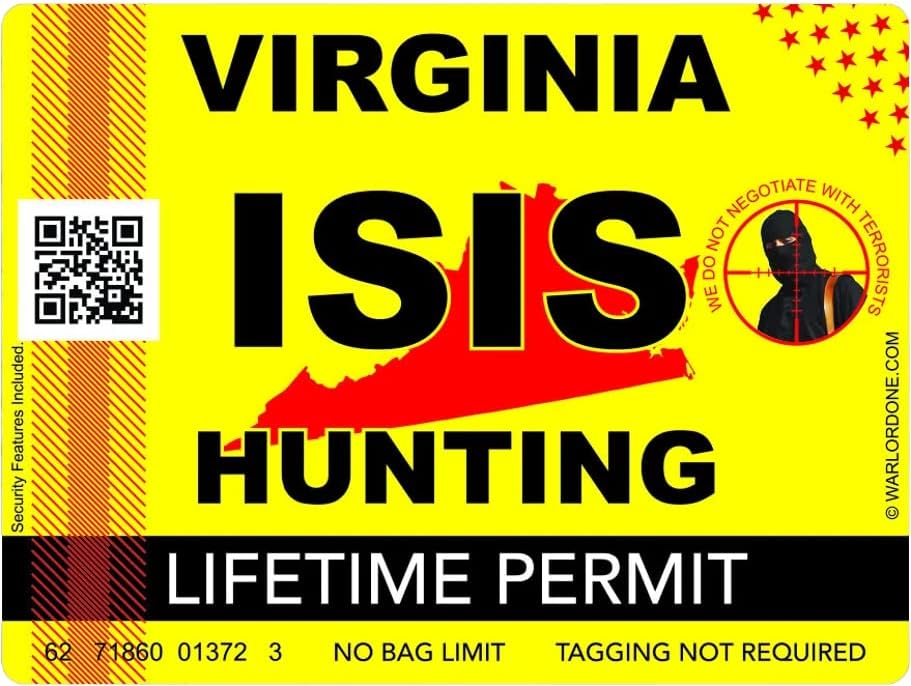 ISIS Terrorista Virginia State Hunting Permission Autocolante Auto Adesivo Vinil Va - C3009-