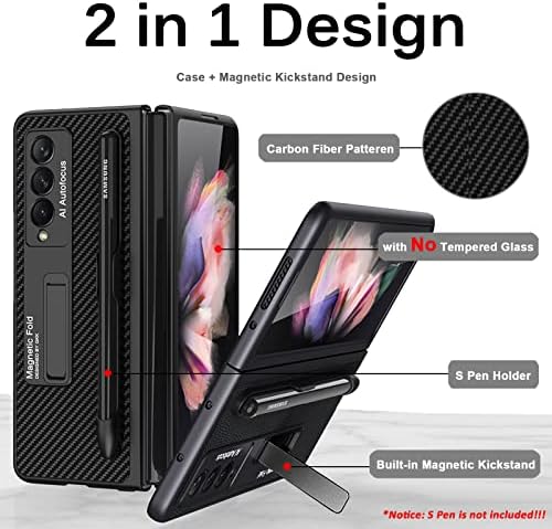 Miimall compatível Samsung Galaxy Z Fold 3 Case com suporte de caneta S, pára -choque de couro com caixa magnética
