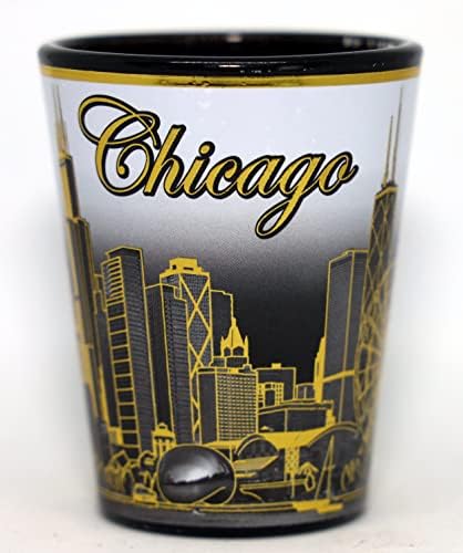 Chicago Illinois B & W Gidro de tiro de cerâmica de ouro
