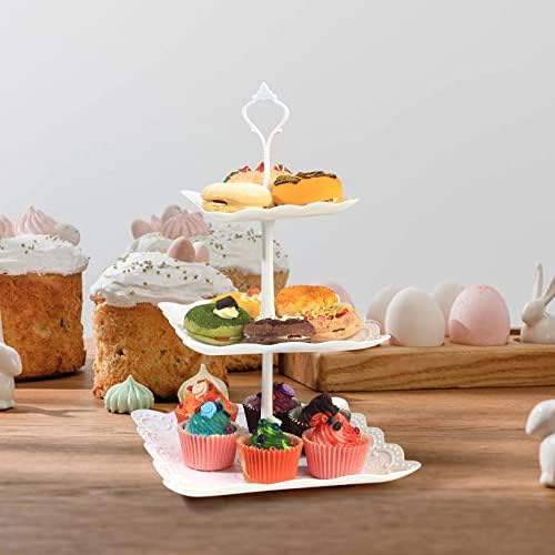 Stands de porção brancos de três camadas, suporte de exibição de mesa de sobremesa de bolo, suportes