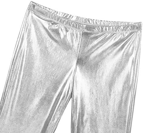 JAHATHA Mens Shiny Metallic Retro Disco Bell Bottom Flado Calças retas Leggings Leggings calças