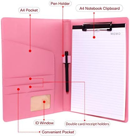 Pasta de portfólio Pink Padfolio de pegadinha com caneta - portfólio de currículo de couro geila pu - Organizador