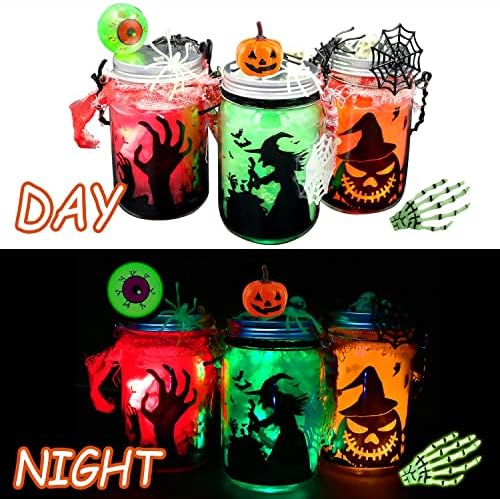 3 PCs Halloween Diy Lantern Jar Craft Kit Decor Suprimentos Presente, velas e acessórios sem chamas