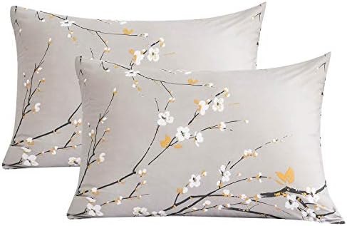 Conjunto de travesseiro floral nanko, bronzeado padrão de flor de flores cinza Blossom Flor Proachcases/Pillow