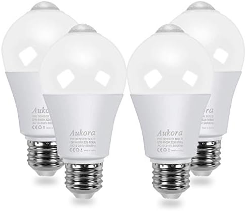 Bulbos de lâmpadas de lâmpadas de lâmpadas de 4 pacote Aukora, 12W E26 Motion ativou o crepúsculo