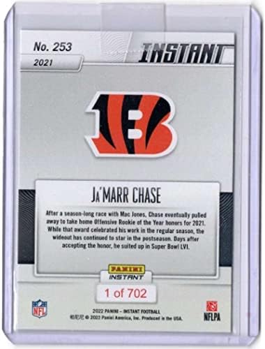 Ja'Marr Chase RC 2022 Panini Instant /702 Rookie 253 Benfals NFL Honors Ofensivo Roy