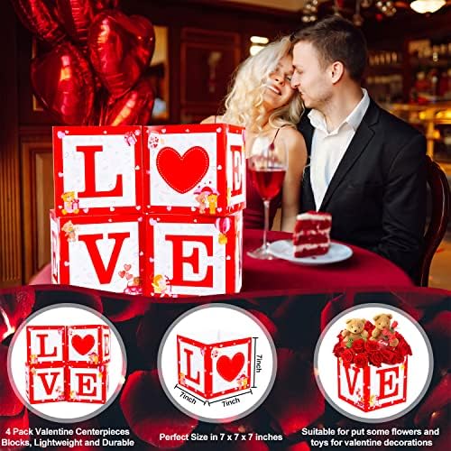 Decoração do Dia dos Namorados de Kederwa para festa com 4 Pack Valnetine Table Centerpieces, Love Balloon Block