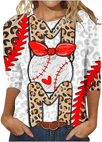 Mulheres Tops casuais Carta engraçada Impressão 3/4 de manga T Camisetas do dia da mãe Baseball Mã