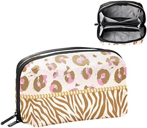 Bolsa de maquiagem à prova d'água, bolsa de maquiagem, organizador cosmético de viagem para mulheres e meninas, Chain Leopard Zebra Pink Partten