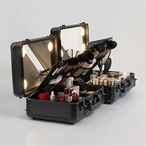 Sxnbh Makeup Artist Caixa de unhas de beleza com luz LED Light Travel Cosmetics Organizer Caixa de ferramentas