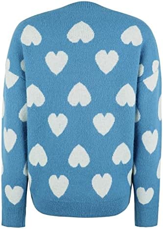 Sweater for Women Women Heart Presd de manga longa de manga longa top top de malha casual camiseta de pescoço solto blusa de suéteres confortáveis