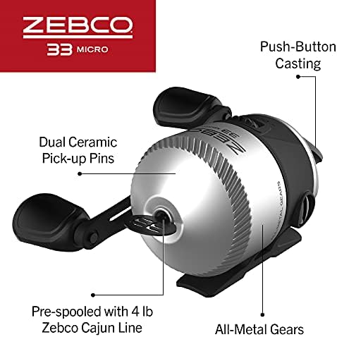 ZEBCO 33 Micro Spincast Reel e Rod Combo de Rod de 2 Peças, haste de 4,5 pés com pacote de tackle de bônus, carretel