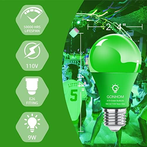 Ganhom 2 Pacote A19 Lâmpada verde LED, lâmpadas de Natal de 100w de 100w, lâmpadas LED verdes de base