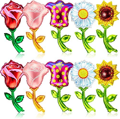 10 peças Balão de flores de papel alumínio colorido Primavera Summer Summer Floral Balloon Girassol Daisy Rosa