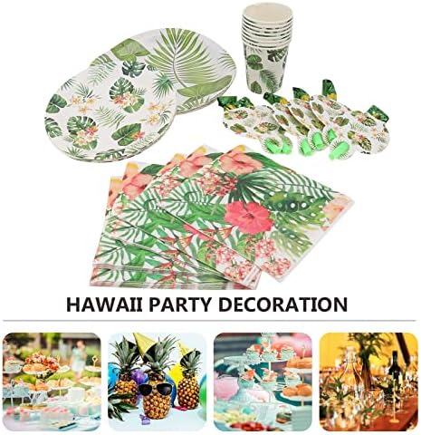 Sosoport 156pcs Hawaiian Theme Paper Cup Monstera Placas de impressão de folhas Gaparários definidos com banner