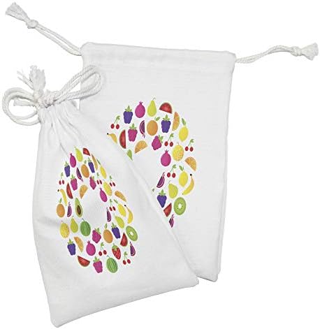 Conjunto de bolsas de tecido de frutas de Ambesonne de 2, saboroso círculo de desenho animado de alimentos