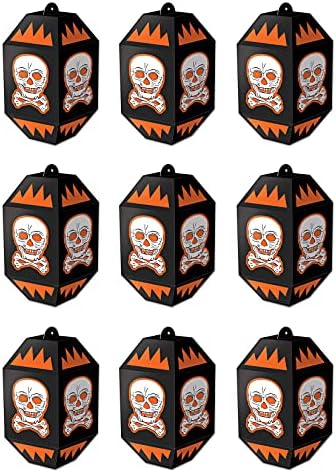 Beistle vintage halloween skull paper lanterns 9 peças, 7 , preto/laranja/branco