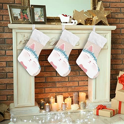 Meias de Natal de gato branco pimilagu 1 pacote 17,7 , meias penduradas para decoração de natal