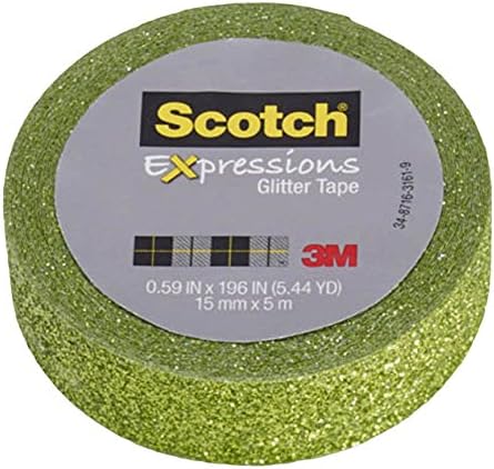 Expressões escocesas fita glitter.59 em x 196 in, limão verde glitter, 6 rolos