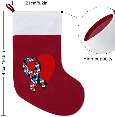 Ribbon Heart Autism Consciência de Natal Lareira da Árvore de Natal com meias penduradas com decoração