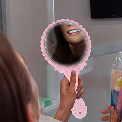 Espelho de mão soluste de mão 2pcs espelho de mão de maquiagem vintage espelho portátil com alça de maça