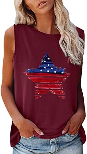 4 de julho Tampo de tanque de camisa para mulheres sem mangas camisa de pescoço American Flag Stars Stripes