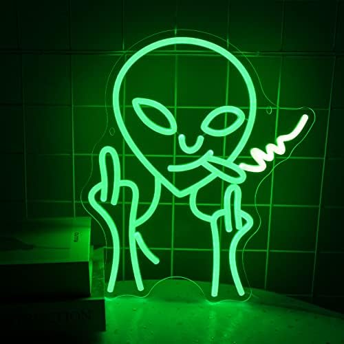 Sinal de néon alienígena Gremag, LED NEON Light Dimmable, sinal de alienígena verde neon, arte de parede