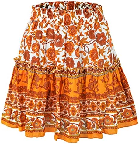 Mulheres Boho Floral Saias impressas na cintura Alta cintura placar uma linha Mini Maxi Peacock Skirt Girls