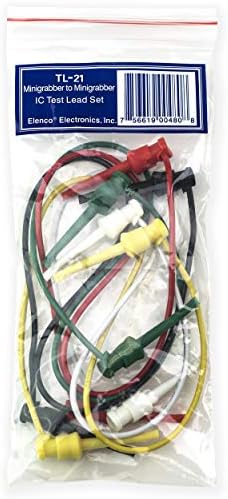 Elenco Electronics TL-21 Mini Grabber para chumbo de teste de IC, vermelho, verde, amarelo, preto, branco